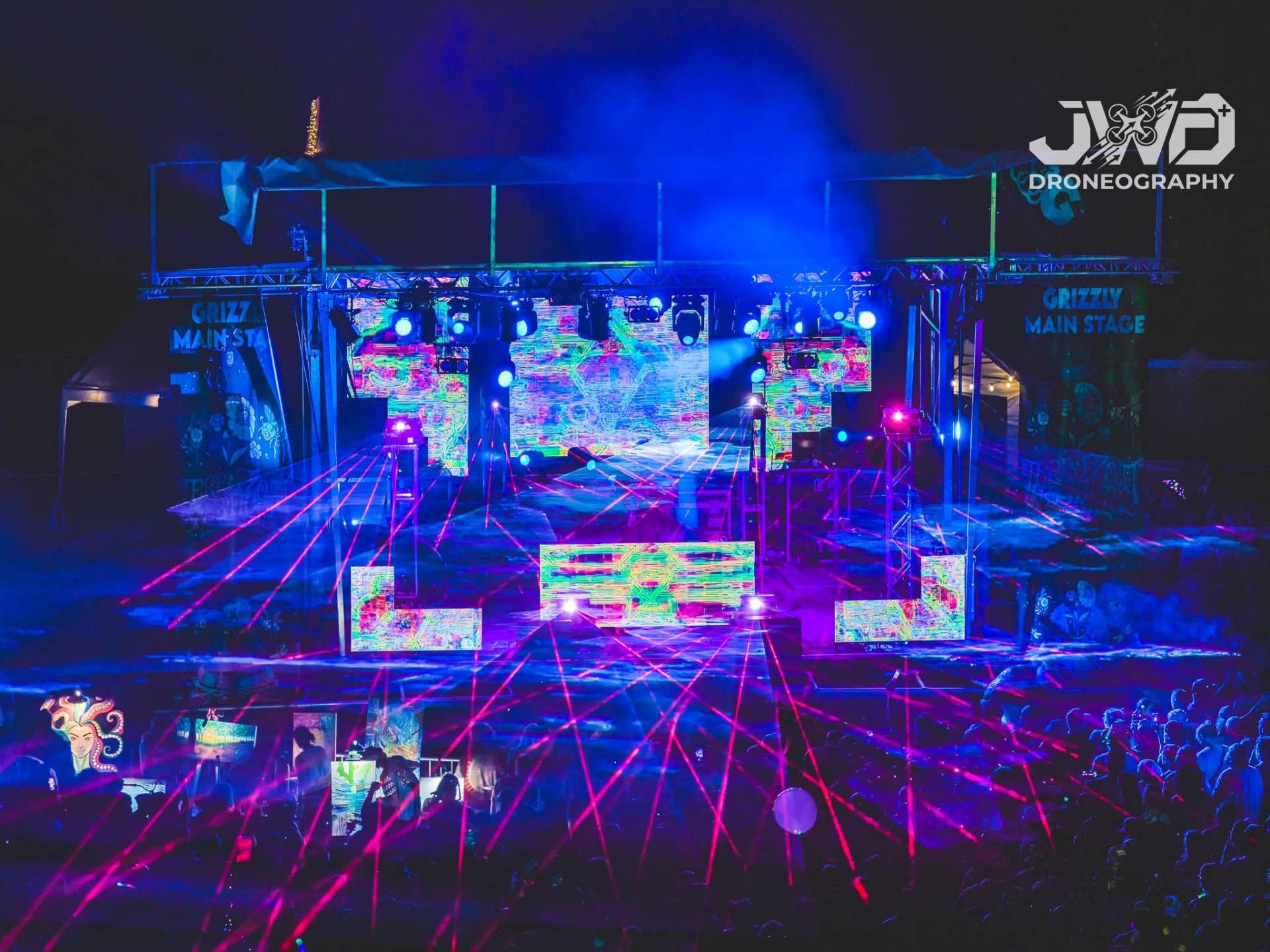 Blue lights and lasers on stage